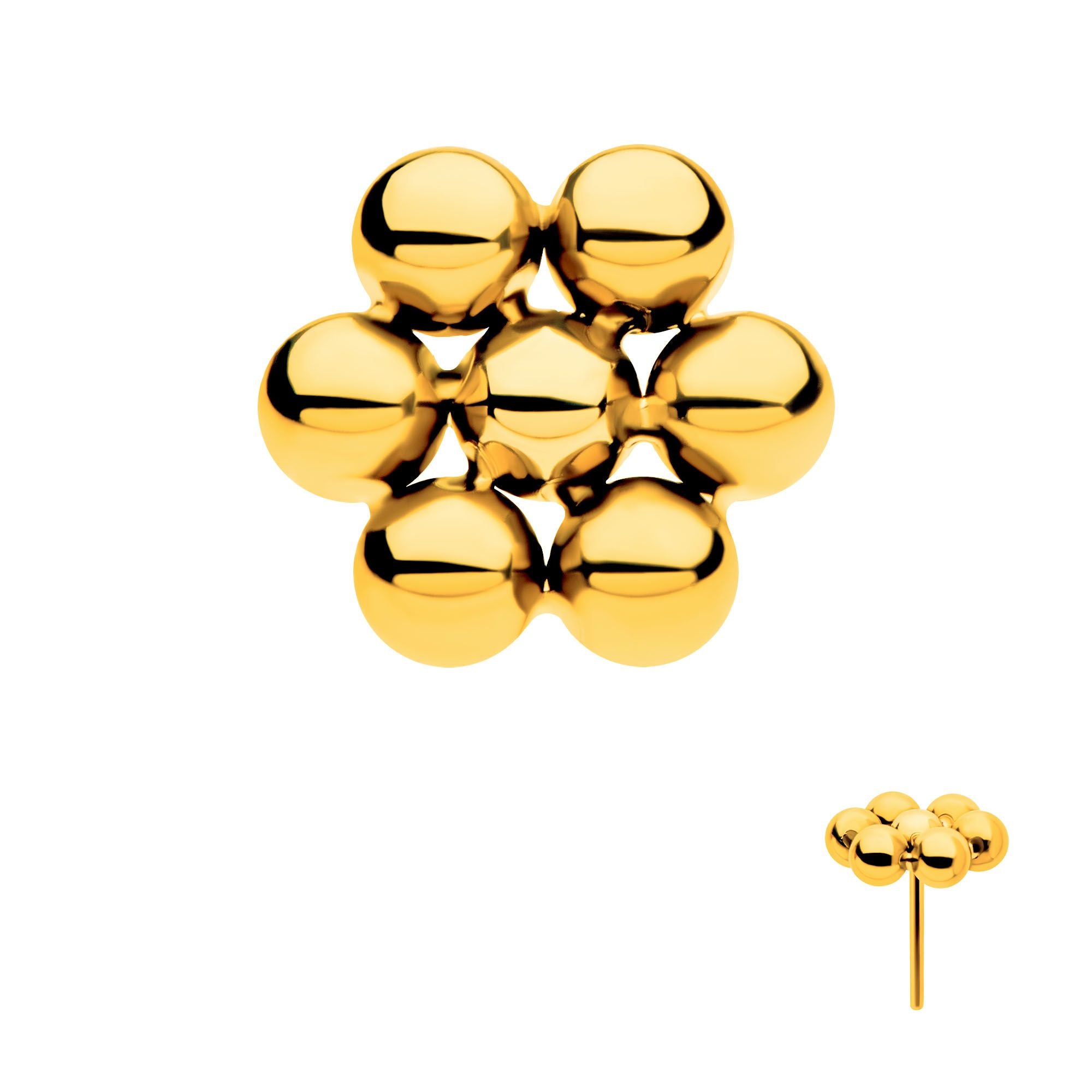 24Kt Gold PVD Titanium Threadless 7 Beads Hexagon Shape Top tip24ktls802 -Rebel Bod-RebelBod