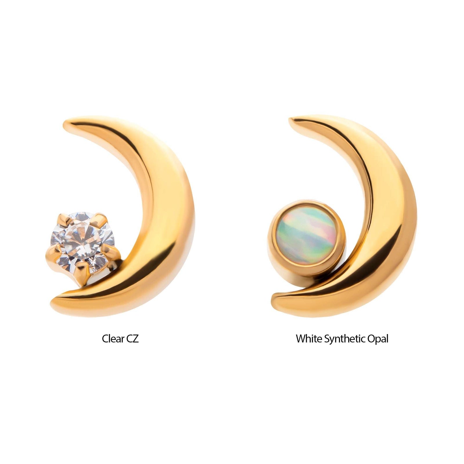 24Kt Gold PVD Titanium Threadless Crescent Moon CZ/Opal Top tip24ktls57c -Rebel Bod-RebelBod