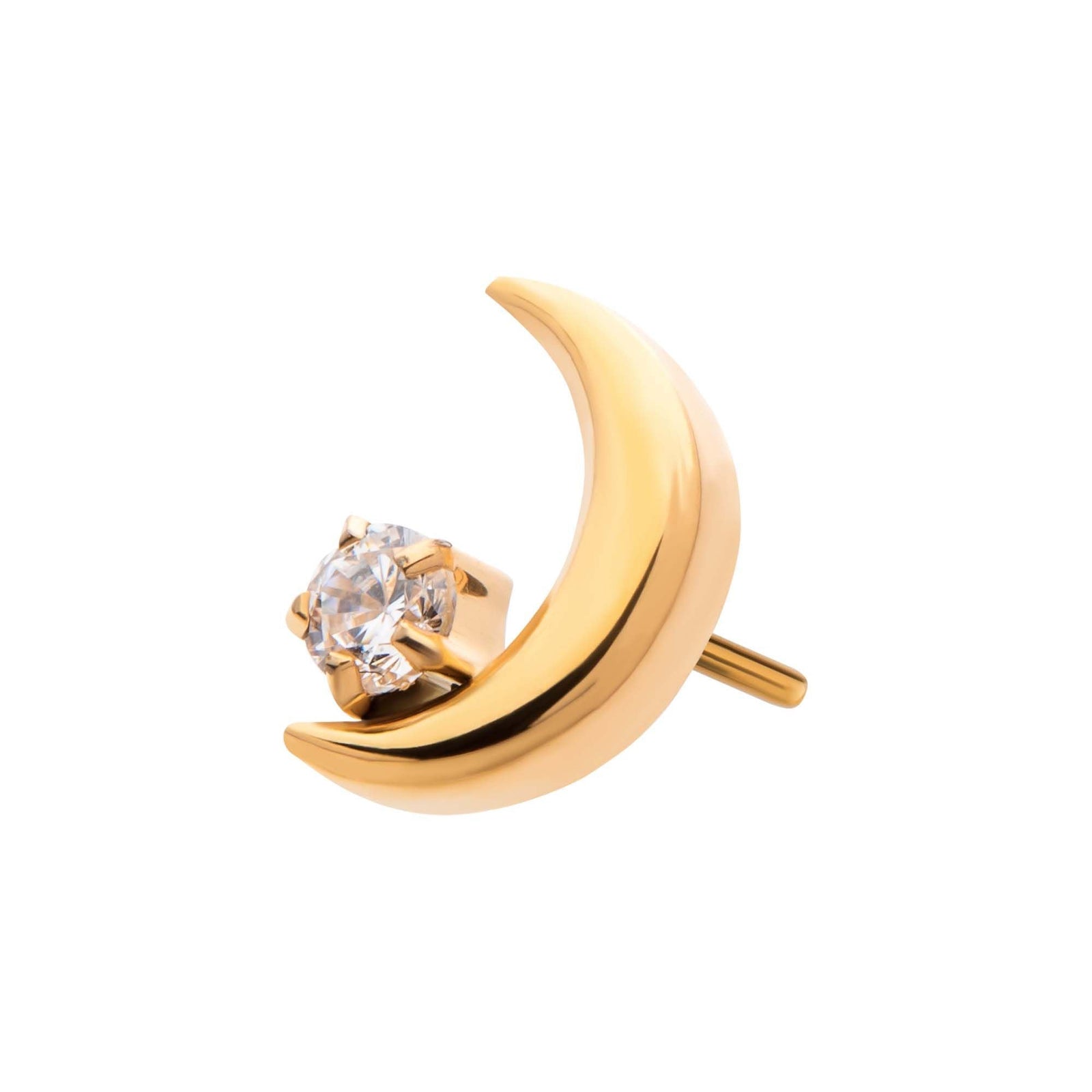 24Kt Gold PVD Titanium Threadless Crescent Moon CZ/Opal Top tip24ktls57c -Rebel Bod-RebelBod