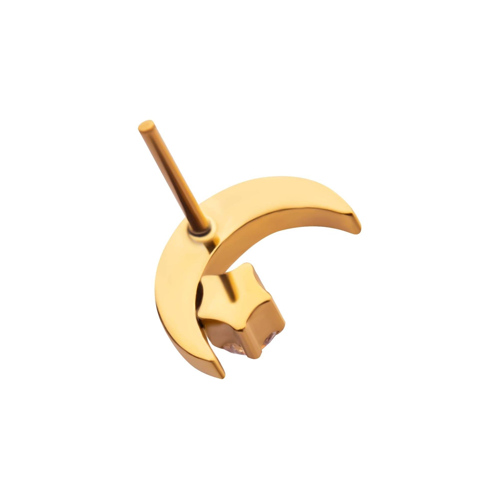 24Kt Gold PVD Titanium Threadless Crescent Moon CZ/Opal Top tip24ktls57c -Rebel Bod-RebelBod