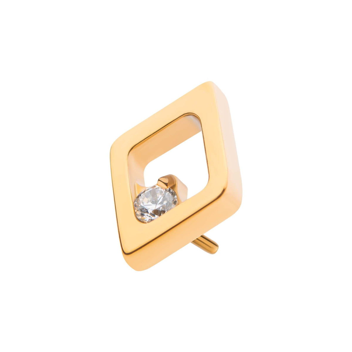 24Kt Gold PVD Titanium Threadless Diamond Shape Clear CZ Top tip24ktls50c -Rebel Bod-RebelBod