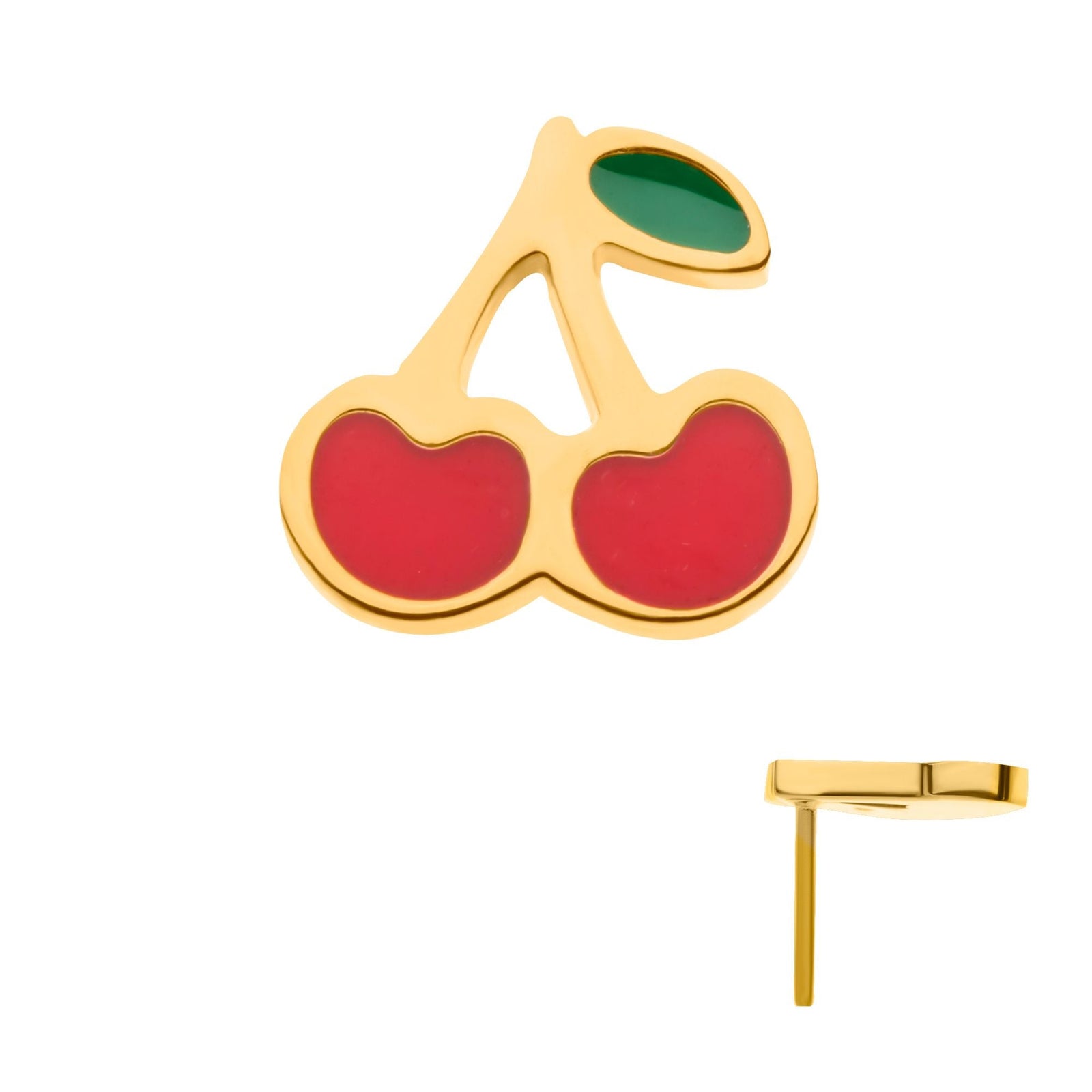 24Kt Gold PVD Titanium Threadless Enamel Cherry Top tip24ktls721 -Rebel Bod-RebelBod