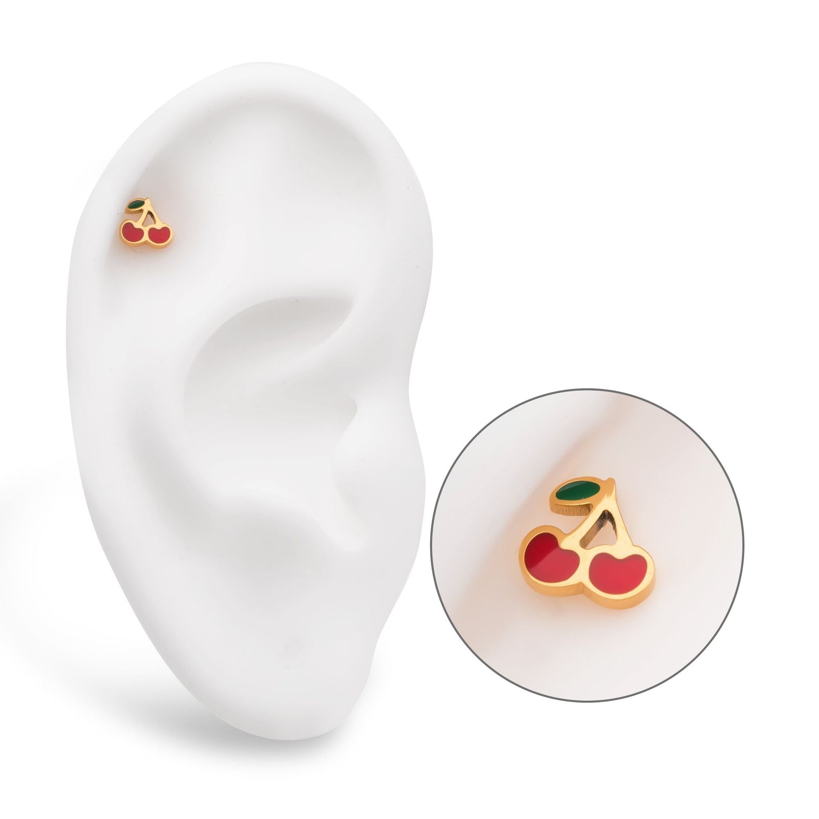 24Kt Gold PVD Titanium Threadless Enamel Cherry Top tip24ktls721 -Rebel Bod-RebelBod