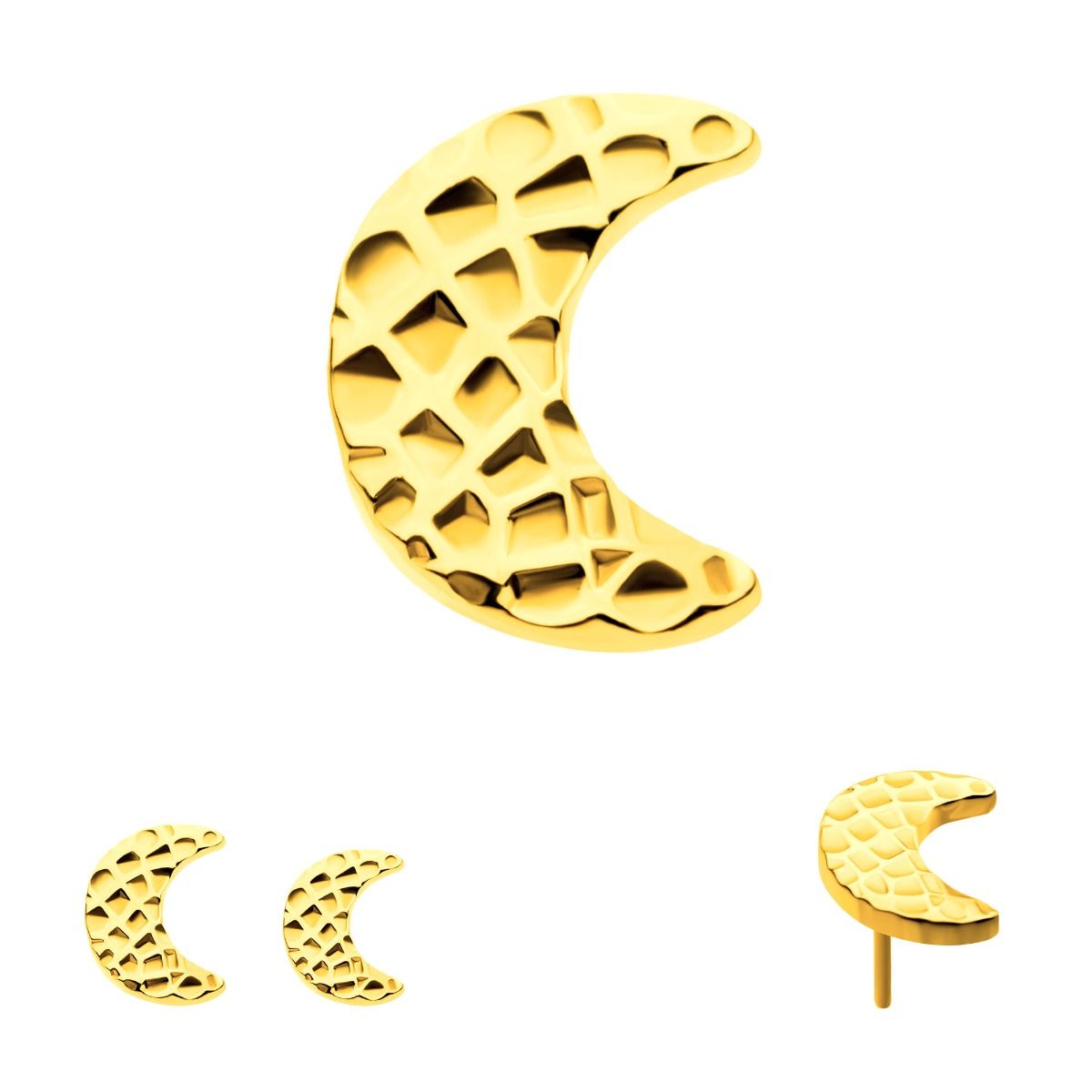 24Kt Gold PVD Titanium Threadless Hammered Crescent Moon Top tip24ktls59 -Rebel Bod-RebelBod