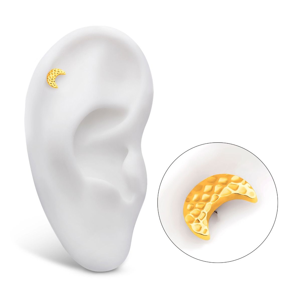 24Kt Gold PVD Titanium Threadless Hammered Crescent Moon Top tip24ktls59 -Rebel Bod-RebelBod