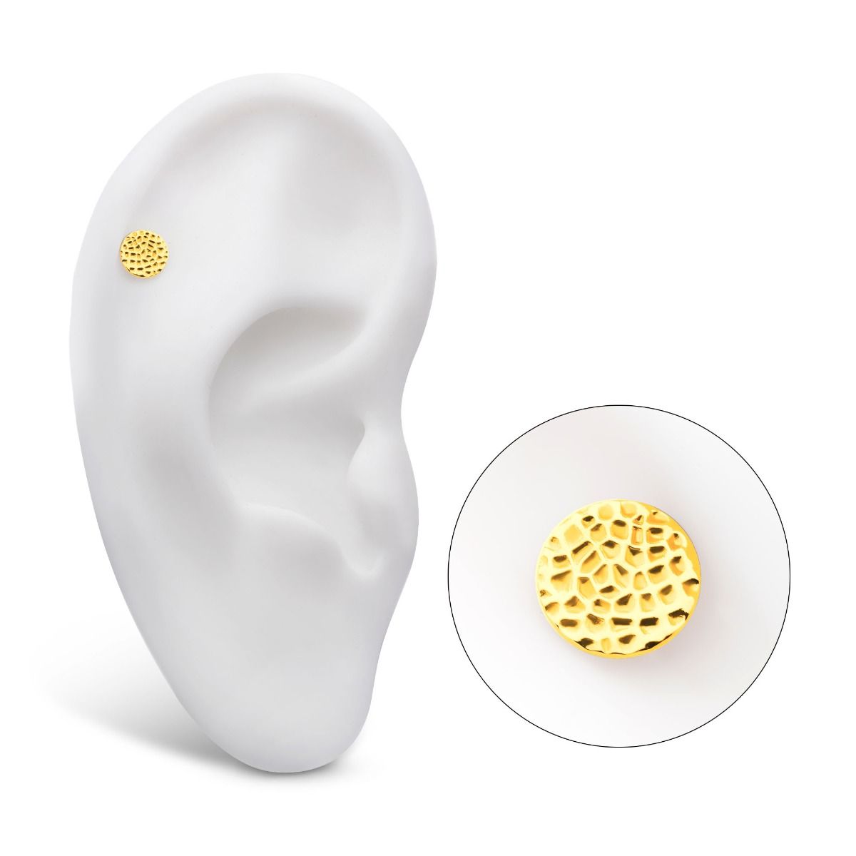 24Kt Gold PVD Titanium Threadless Hammered Disk Top tip24ktls51 -Rebel Bod-RebelBod