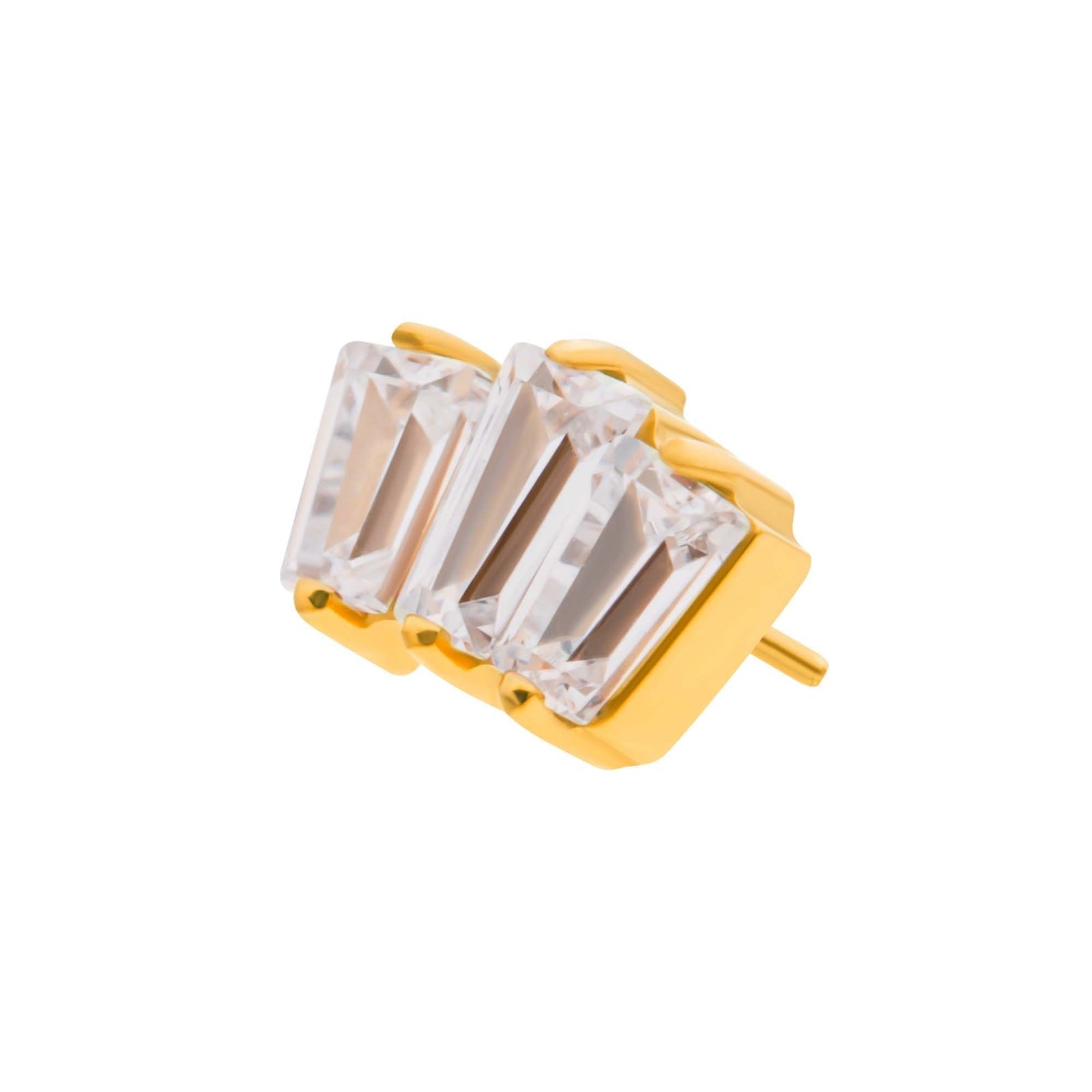 24Kt Gold PVD Titanium Threadless Prong Set Baguette CZ 3-Cluster Top tip24tls703 -Rebel Bod-RebelBod