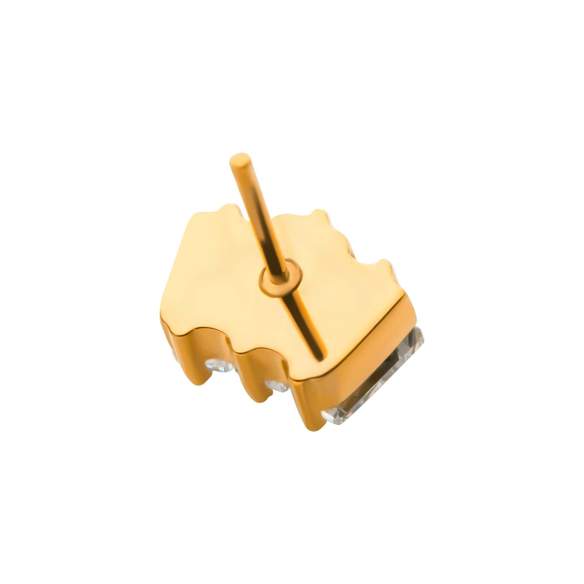 24Kt Gold PVD Titanium Threadless Prong Set Baguette CZ 3-Cluster Top tip24tls703 -Rebel Bod-RebelBod