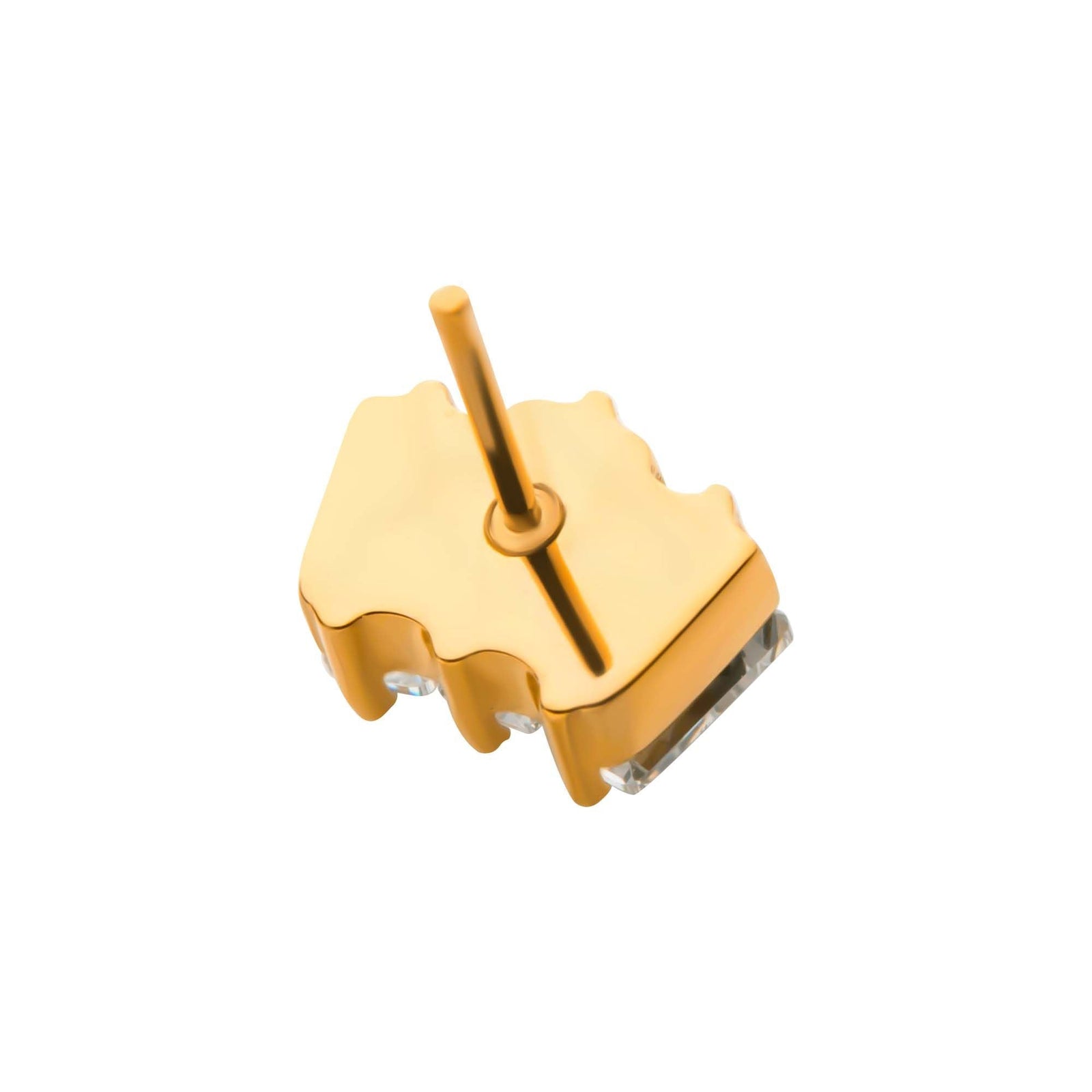 24Kt Gold PVD Titanium Threadless Prong Set Baguette CZ 3-Cluster Top tip24tls703 -Rebel Bod-RebelBod