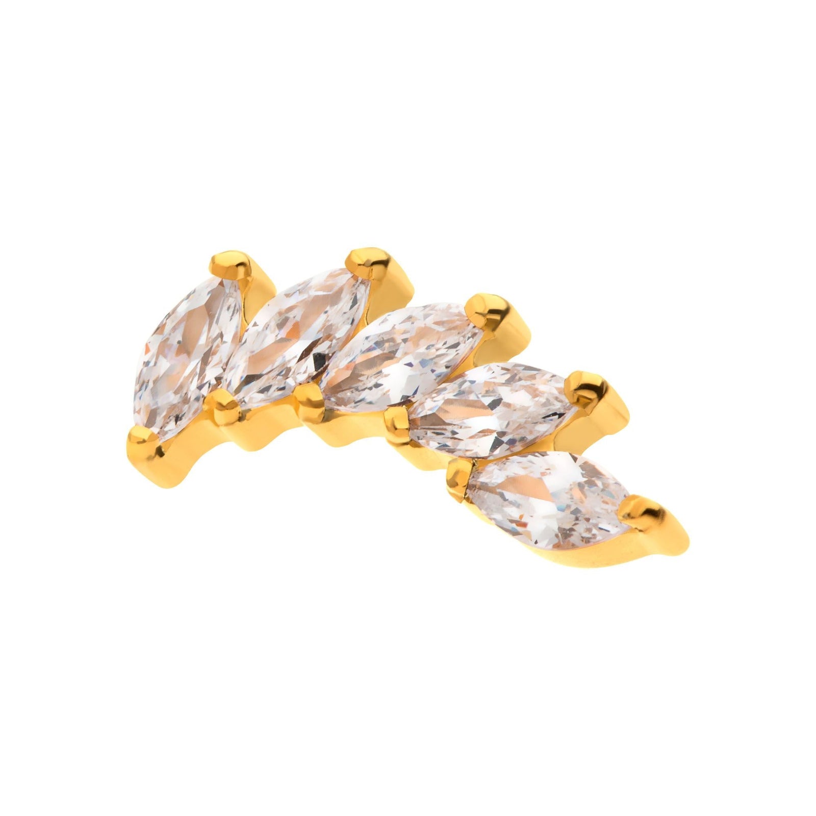 24Kt Gold PVD Titanium Threadless Prong Set Marquise 5 Gem Curved Fan Top tip24ktls800 -Rebel Bod-RebelBod