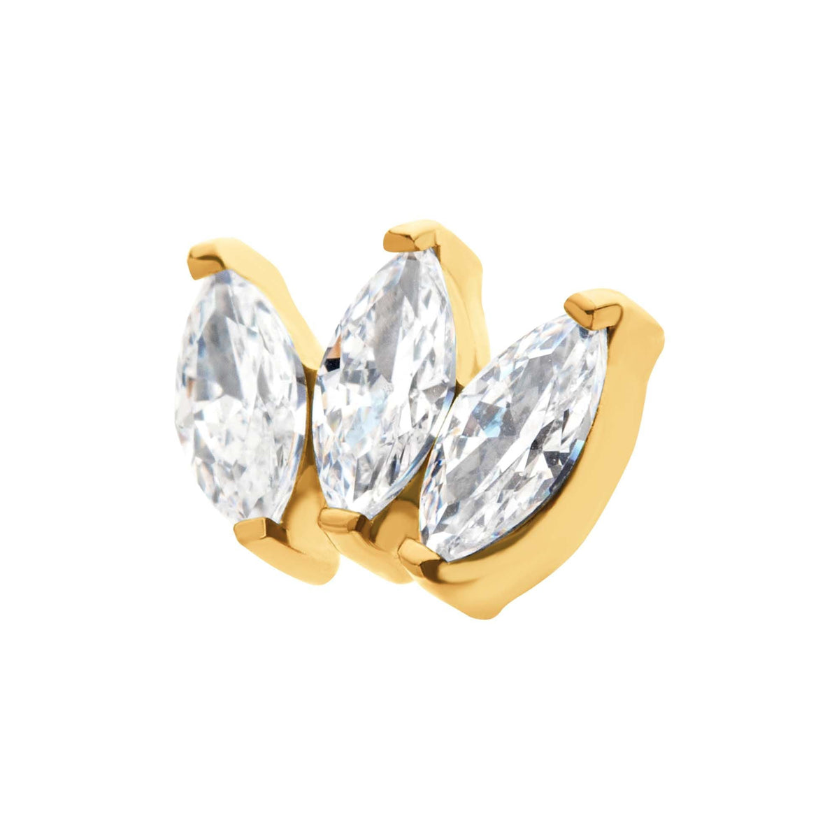 24Kt Gold PVD Titanium Threadless Prong Set Marquise CZ 3-Cluster Top tip24ktls37c -Rebel Bod-RebelBod