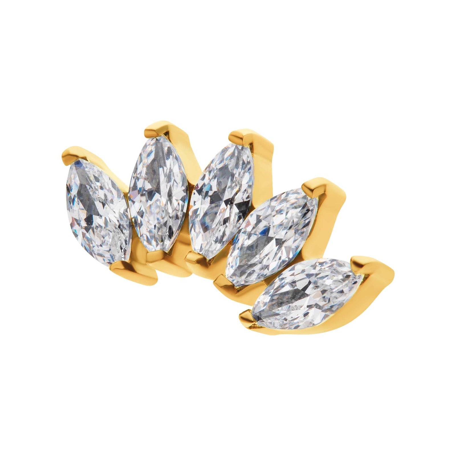 24Kt Gold PVD Titanium Threadless Prong Set Marquise CZ 5-Cluster Top tip24ktls375c -Rebel Bod-RebelBod
