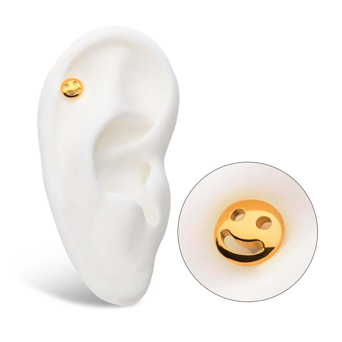 24Kt Gold PVD Titanium Threadless Smiley Face Emoji Top tip24ktls729 -Rebel Bod-RebelBod