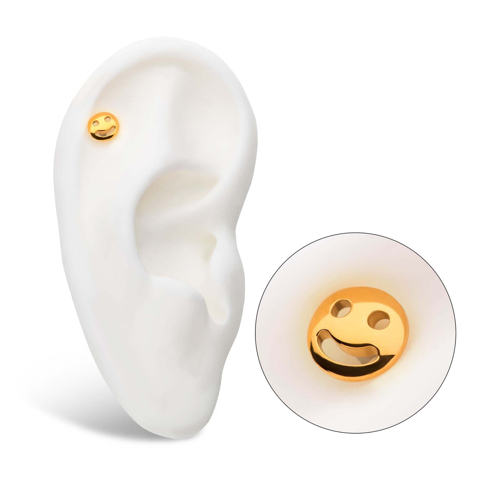 24Kt Gold PVD Titanium Threadless Smiley Face Emoji Top tip24ktls729 -Rebel Bod-RebelBod