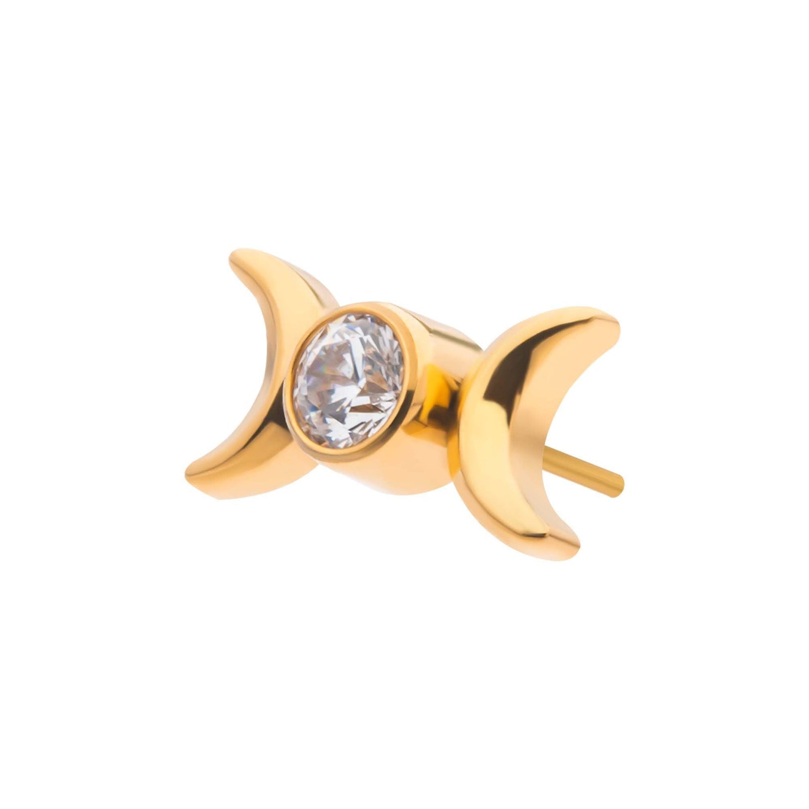 24Kt Gold PVD Titanium Threadless Triple Moon Phase CZ/Opal Top tip24ktls56c -Rebel Bod-RebelBod