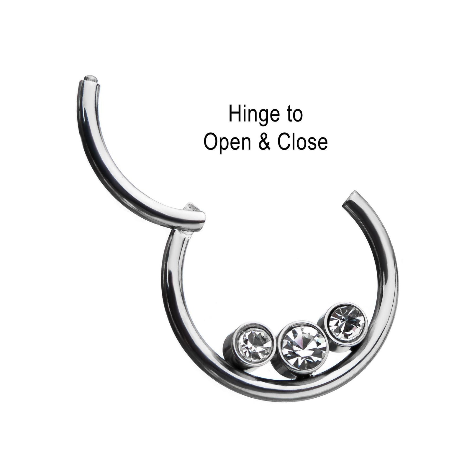 3 Bezel Set Inner Clear CZ Gem Clicker Hinged Segment Ring