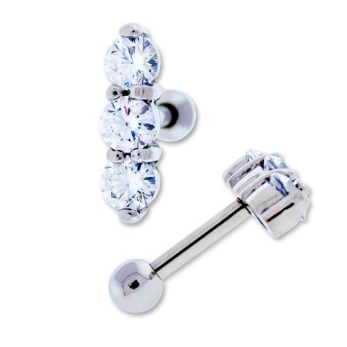 3 Gem Ear Cartilage Barbell Earring - 1 Piece