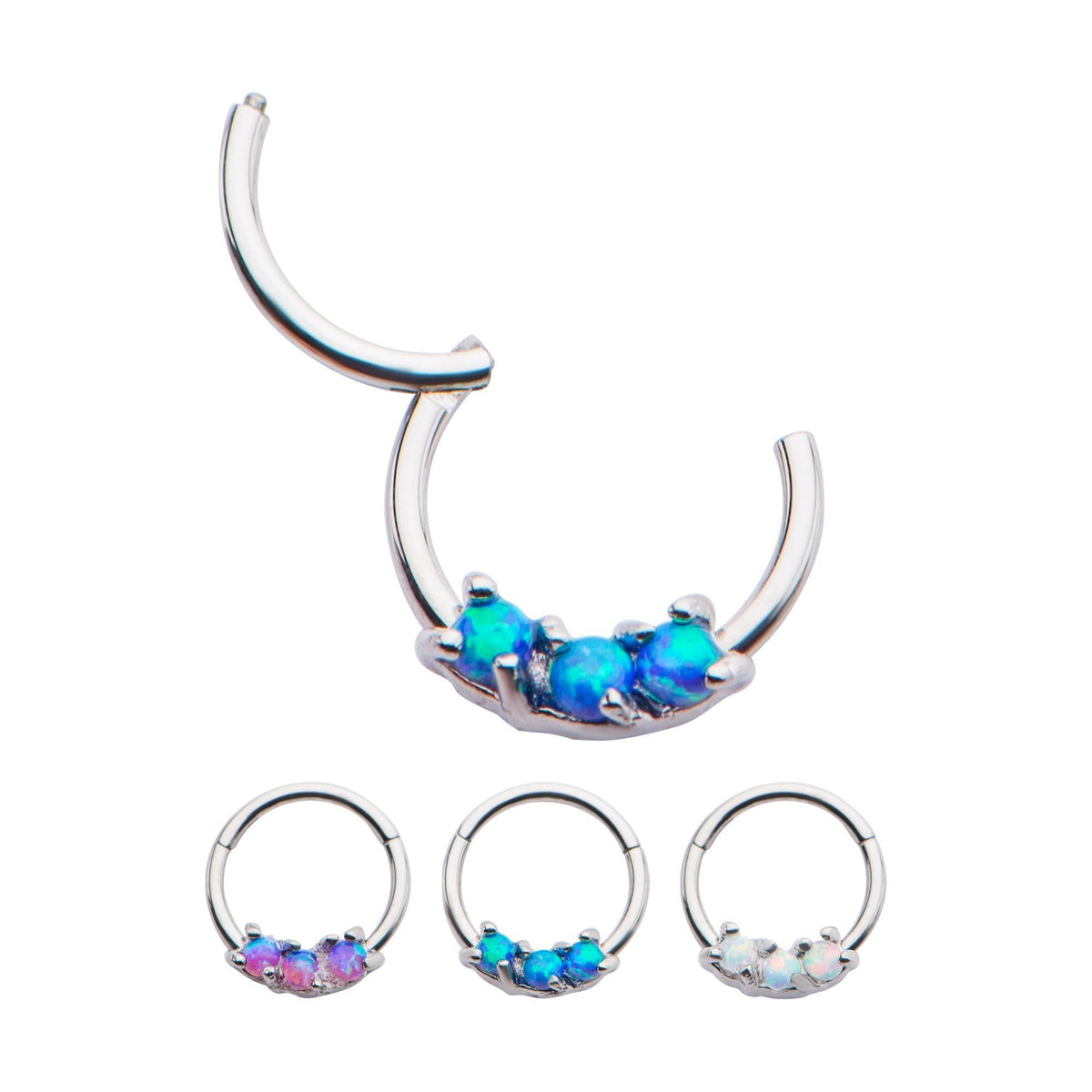 SEAMLESS CLICKER 3 Prong Set Synthetic Opal Clicker Hinged Segment Ring sbvsgrgem-opal -Rebel Bod-RebelBod