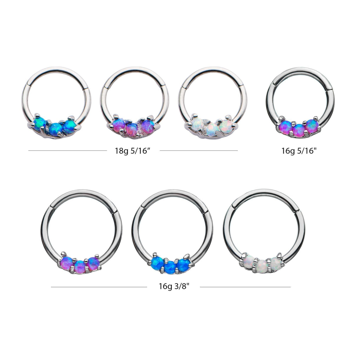 SEAMLESS CLICKER 3 Prong Set Synthetic Opal Clicker Hinged Segment Ring sbvsgrgem-opal -Rebel Bod-RebelBod