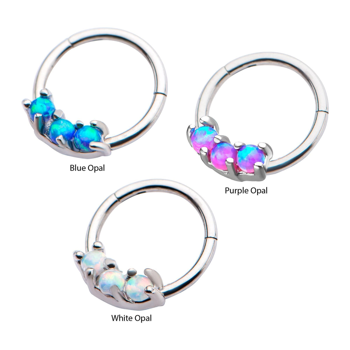 SEAMLESS CLICKER 3 Prong Set Synthetic Opal Clicker Hinged Segment Ring sbvsgrgem-opal -Rebel Bod-RebelBod