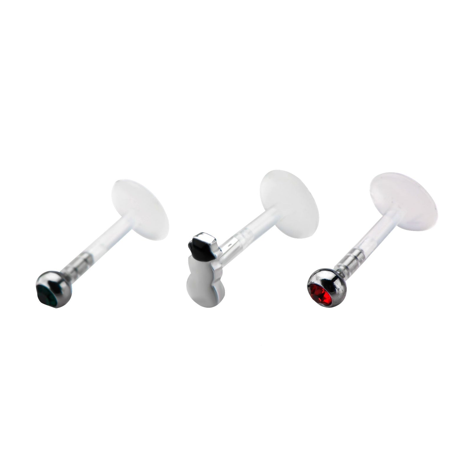 Labret Studs 3 To A Pack. 16G 5/16 Bio Labret Assorted Gems Snowman Top. -Rebel Bod-RebelBod
