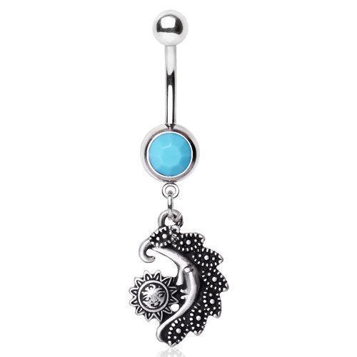 316L Elegant Sun and Moon Navel Ring w/ Turquoise