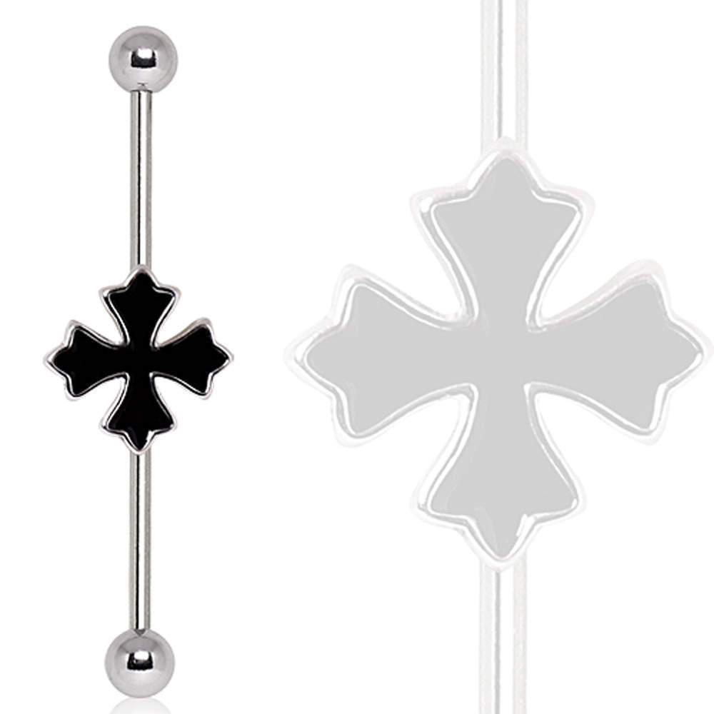 316L Industrial Barbell w/ Cross Patonce - 1 Piece