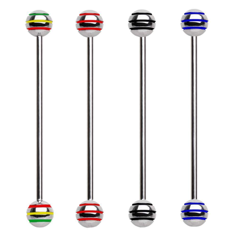 316L Industrial Barbell w/ Three Striped Balls - 1 Piece