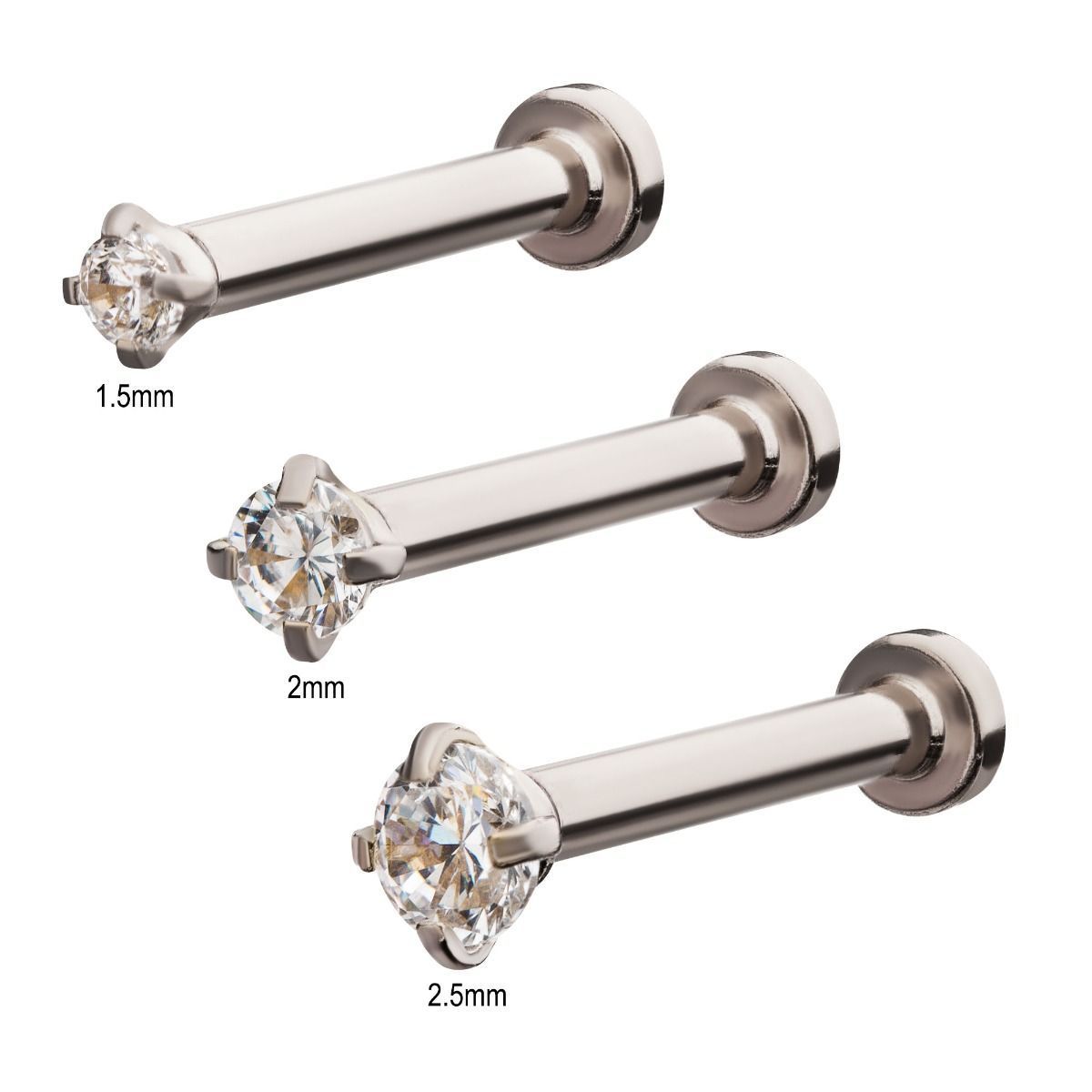 316L Internally Threaded Flat Back Labret Gem End