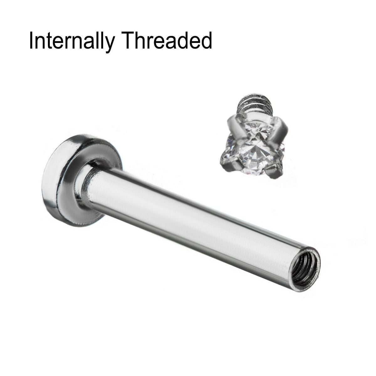316L Internally Threaded Flat Back Labret Gem End