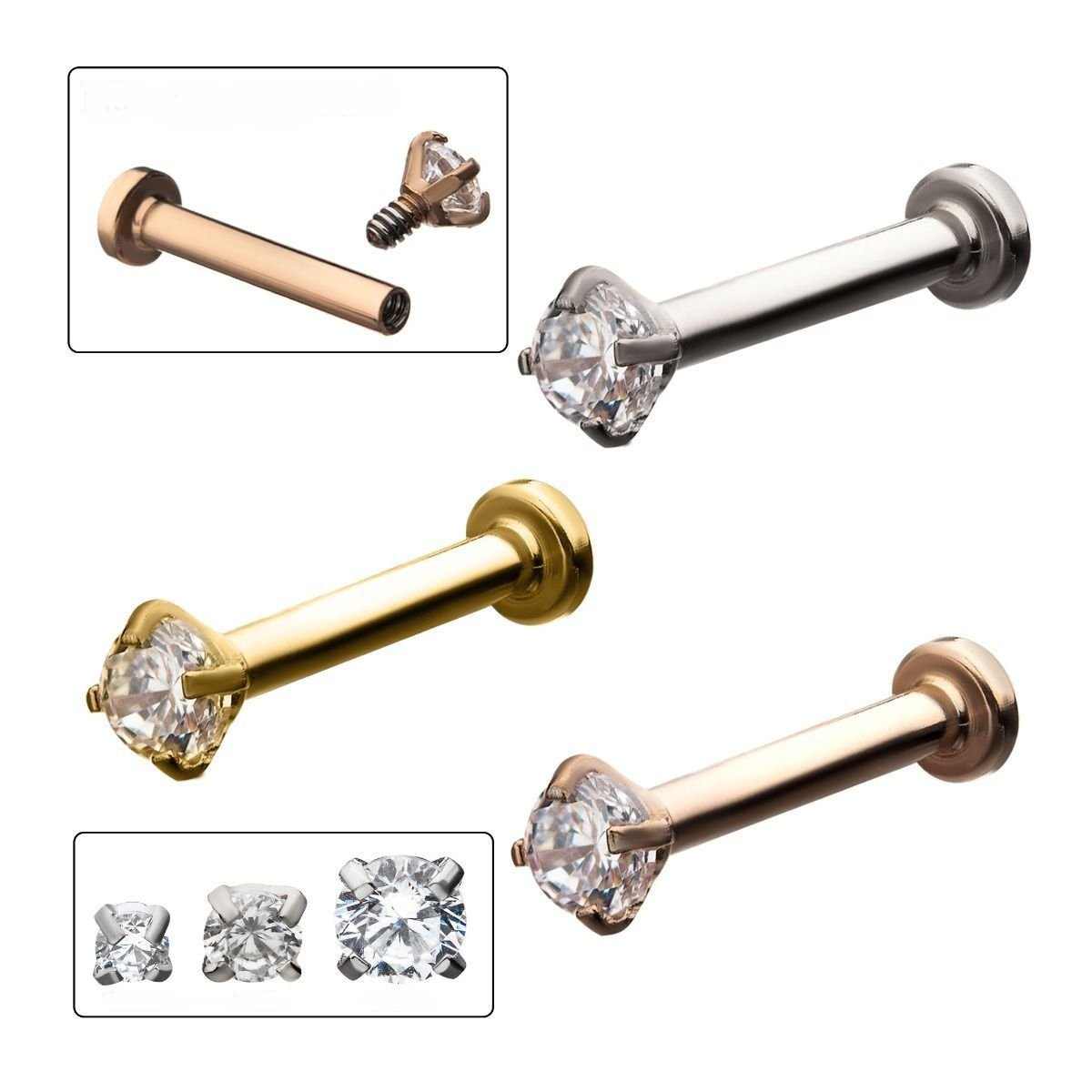 316L Internally Threaded Flat Back Labret Gem End - Rebel Bod
