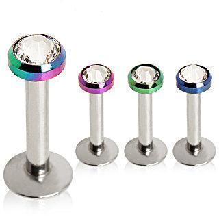 Labret Studs 316L Internally Threaded Flat PVD Plated Top with Clear CZ Labret -Rebel Bod-RebelBod