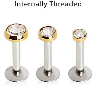 Labret Studs 316L  Internally Threaded Labret with Gold Plated Flat Gem Top -Rebel Bod-RebelBod