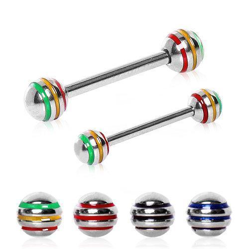 Nipple Barbell 316L Nipple Bar with 3 Striped Balls - 1 Piece -Rebel Bod-RebelBod