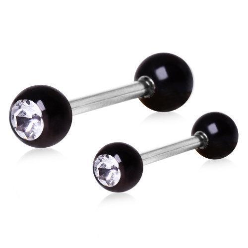 Nipple Barbell Black Clear Gem Ball - 1 Piece