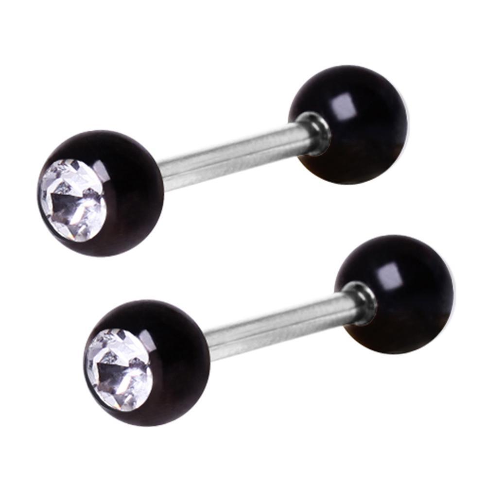 Nipple Barbell Black Clear Gem Ball - 1 Piece