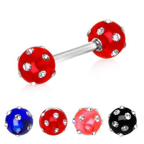 Nipple Barbell Multi-Gemmed Acrylic Balls - 1 Piece