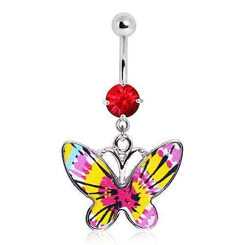 316L Pink Tie-Dye Butterfly Navel Ring