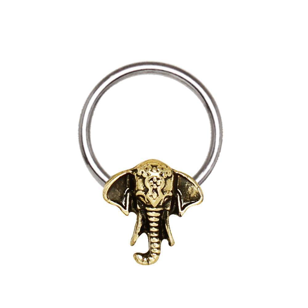 Antique Bronze Plated Elephant Snap-in Captive Bead Ring
