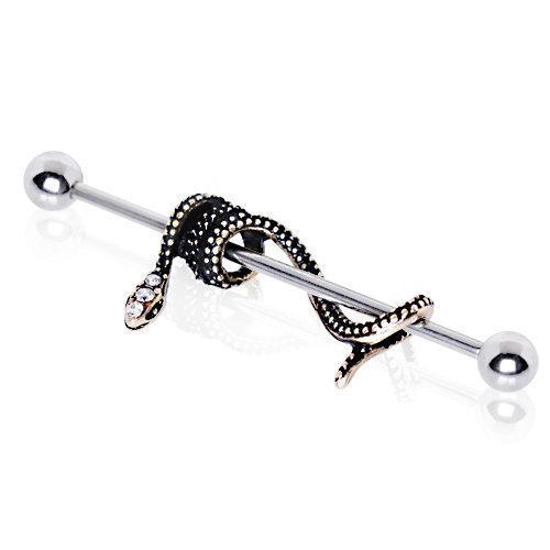 Industrial Barbell 316L Stainless Steel Antique Gold Plated Snake Industrial Barbell - 1 Piece -Rebel Bod-RebelBod