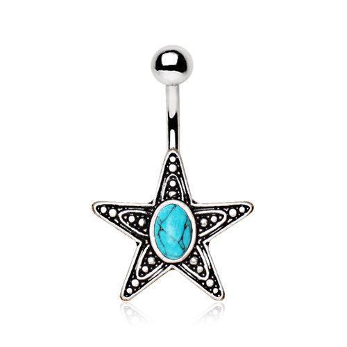 Antique Star Turquoise Stone Inlay Navel Ring