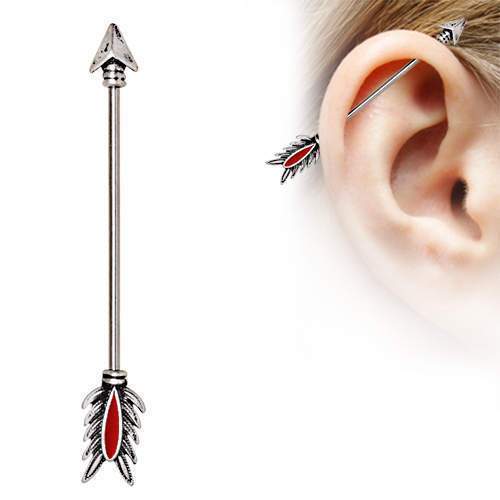 Antique Tribal Arrow Industrial Barbell Red Feather - 1 Piece