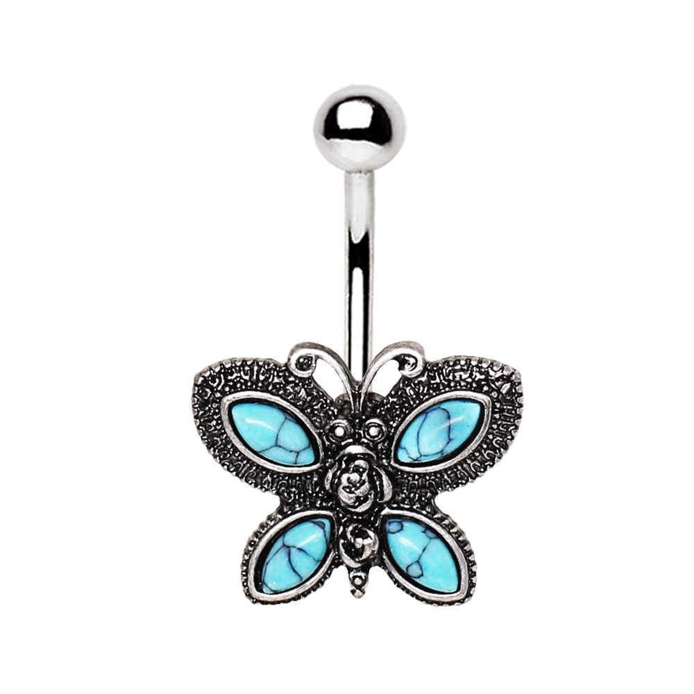 Antique Turquoise Butterfly Navel Ring