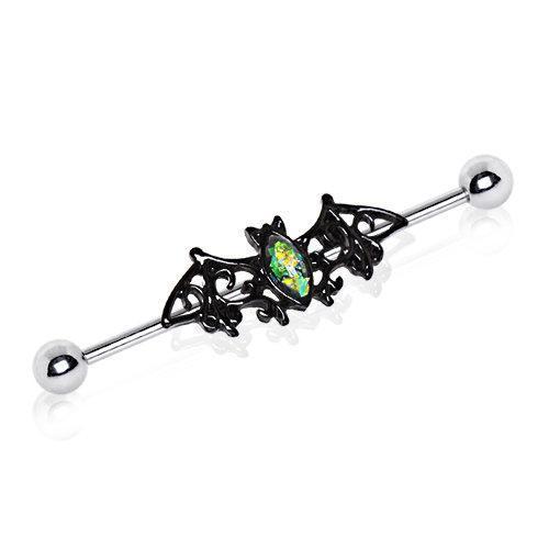 Black Bat Green Synthetic Opal Industrial Barbell - 1 Piece