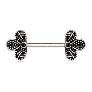 Black Peacock Feather Nipple Barbell - 1 Piece