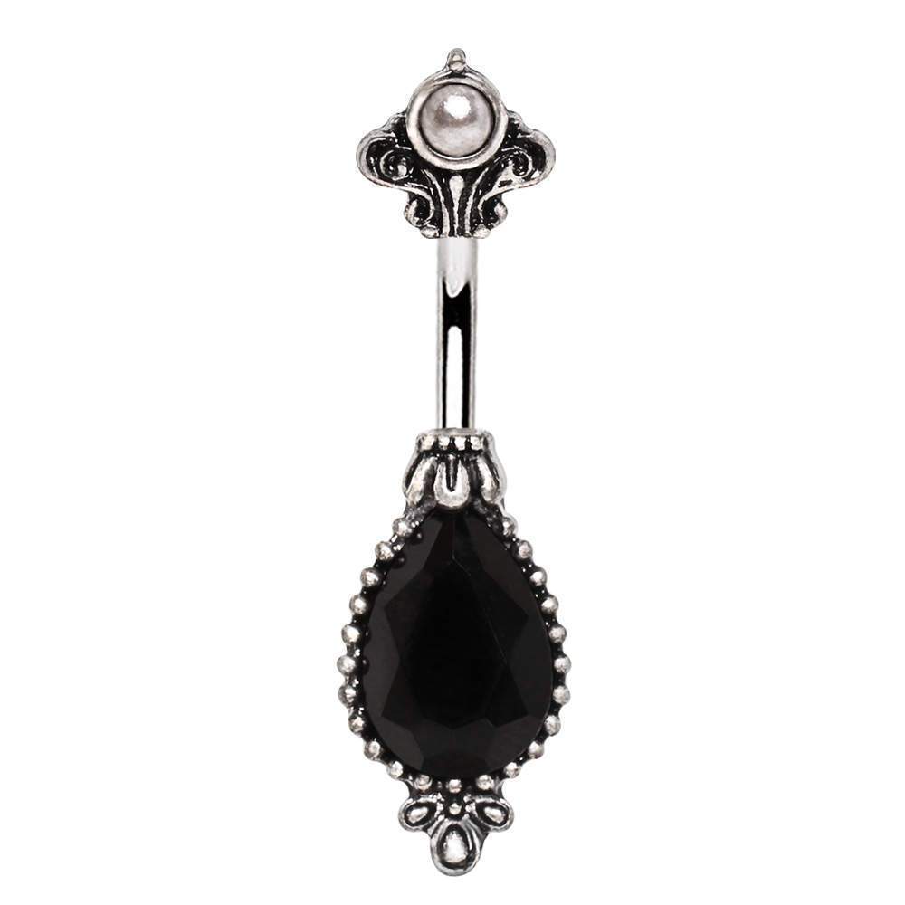 Belly Ring - Dangle 316L Stainless Steel Black Victorian Design Navel Ring -Rebel Bod-RebelBod