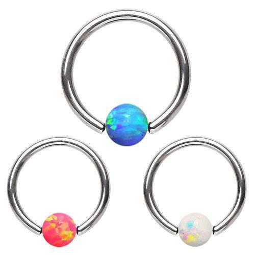 316L Stainless Steel Captive Bead Ring w/ Syntetic Opal Ball