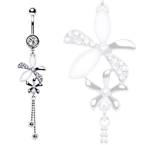 Cat's Eye Flower Dangle Navel Ring