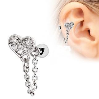 Clear CZ Heart Chain Wrap Cartilage Barbell Earring - 1 Piece