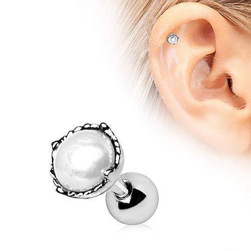 Crown Pearl Cartilage Barbell Earring - 1 Piece